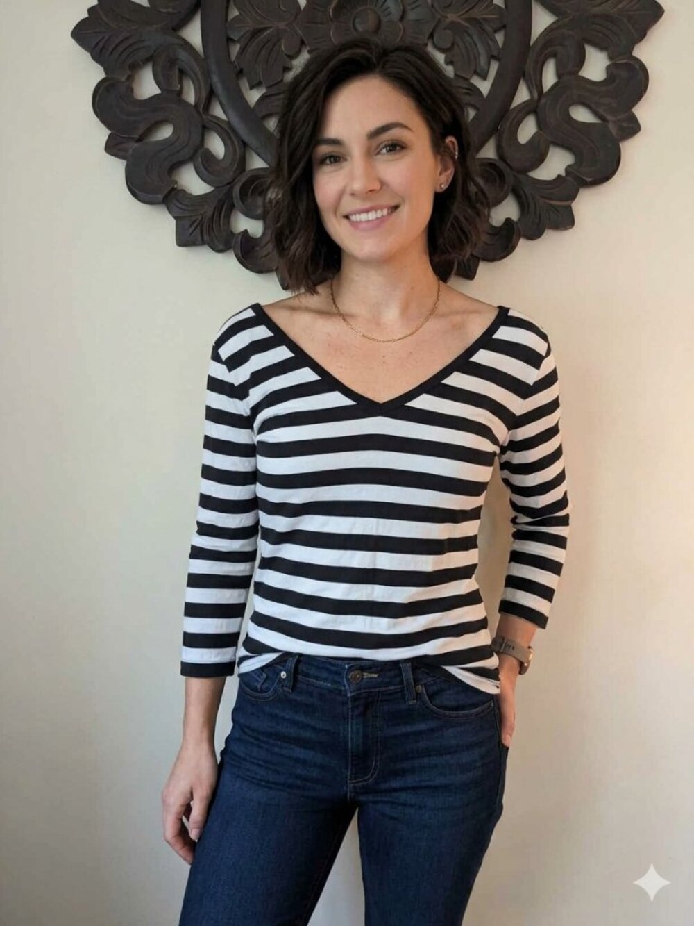 Banana Republic Women’s Top – Size XL – Black & White Striped 3/4 Sleeve Top